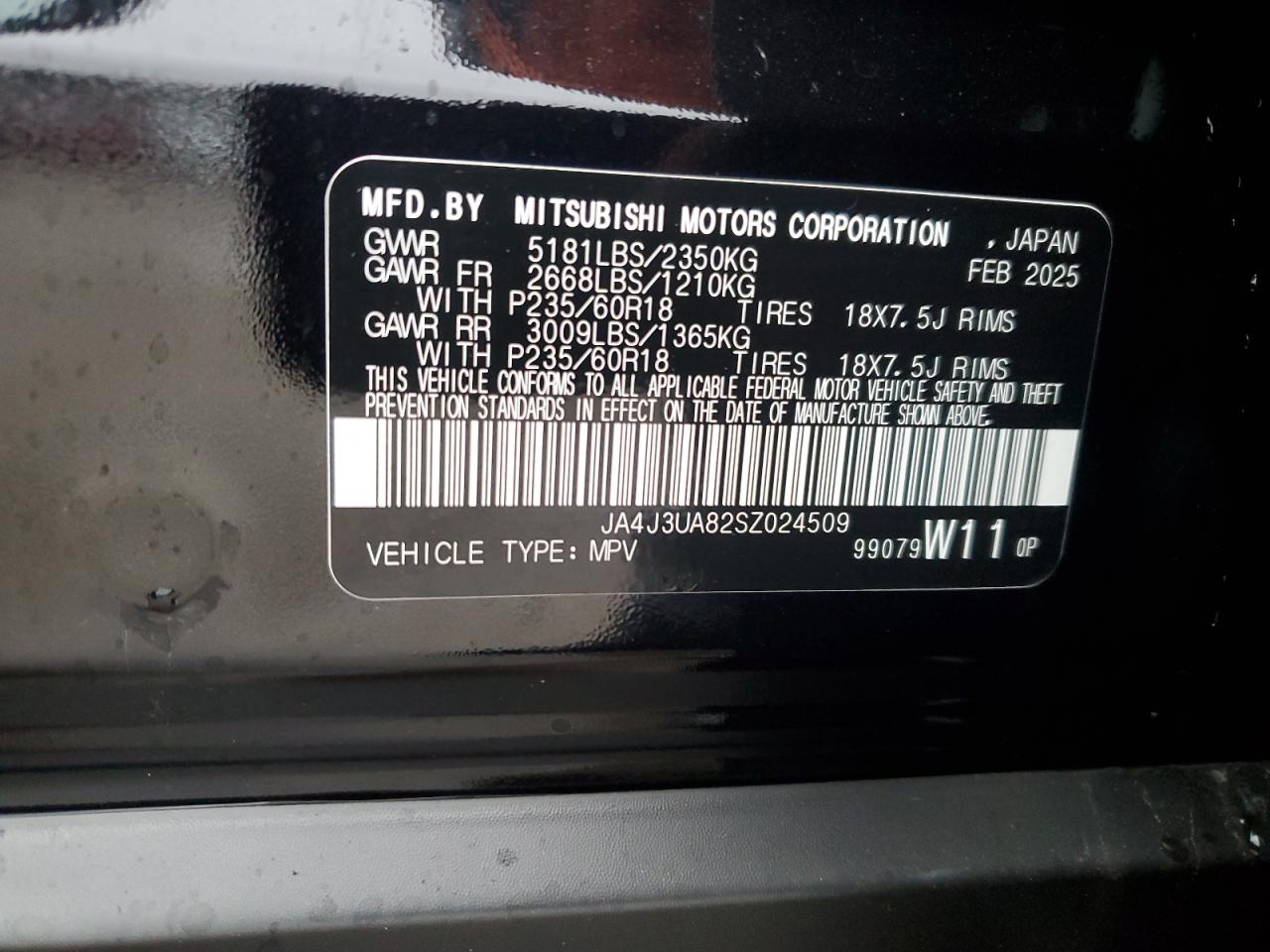 2025 Mitsubishi Outlander Es VIN: JA4J3UA82SZ024509 Lot: 89457205