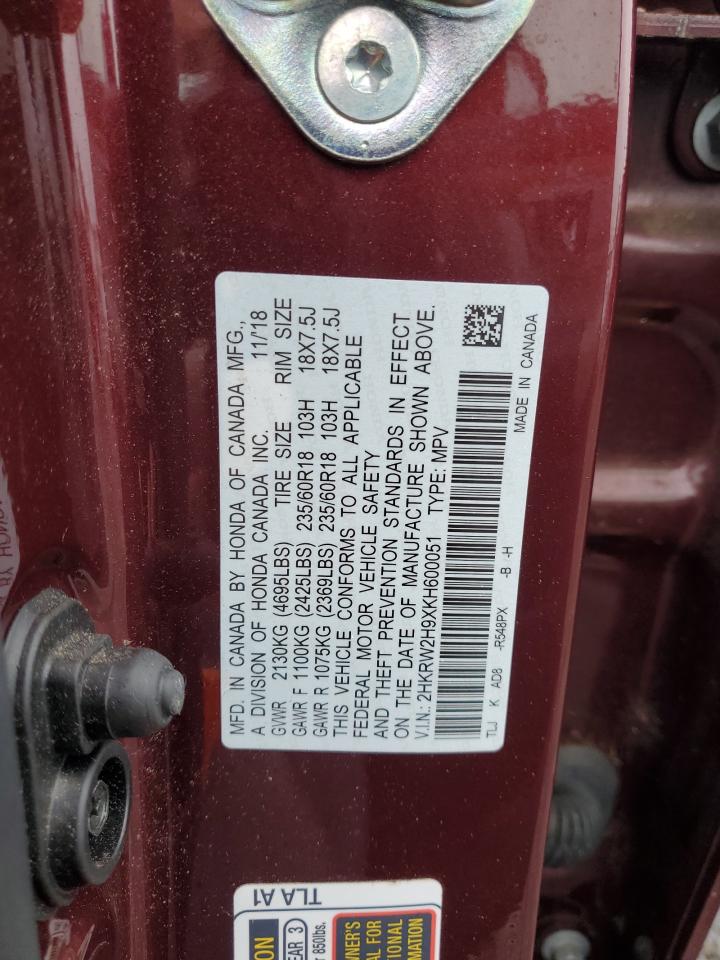 2019 Honda Cr-V Touring VIN: 2HKRW2H9XKH600051 Lot: 85830715