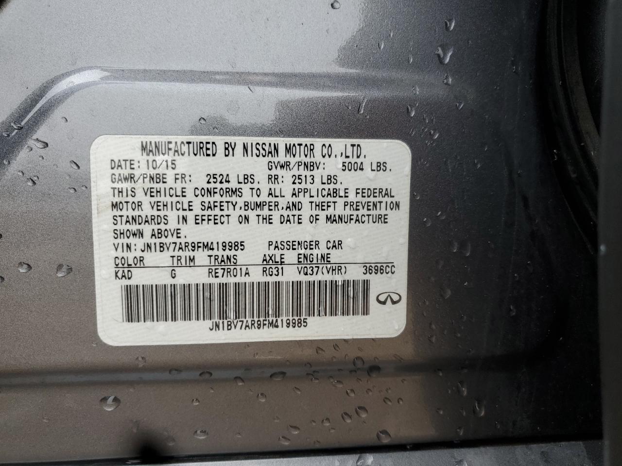 2015 Infiniti Q50 Base VIN: JN1BV7AR9FM419985 Lot: 86522495