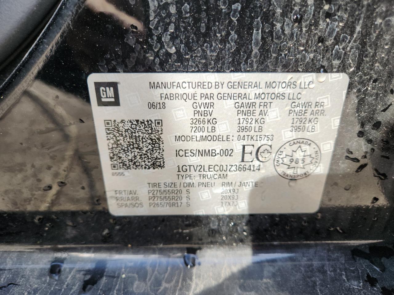 2018 GMC Sierra K1500 VIN: 1GTV2LEC0JZ366414 Lot: 84449925