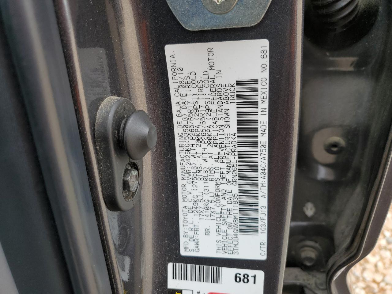 2011 Toyota Tacoma Double Cab Prerunner VIN: 3TMJU4GNXBM111835 Lot: 85174695