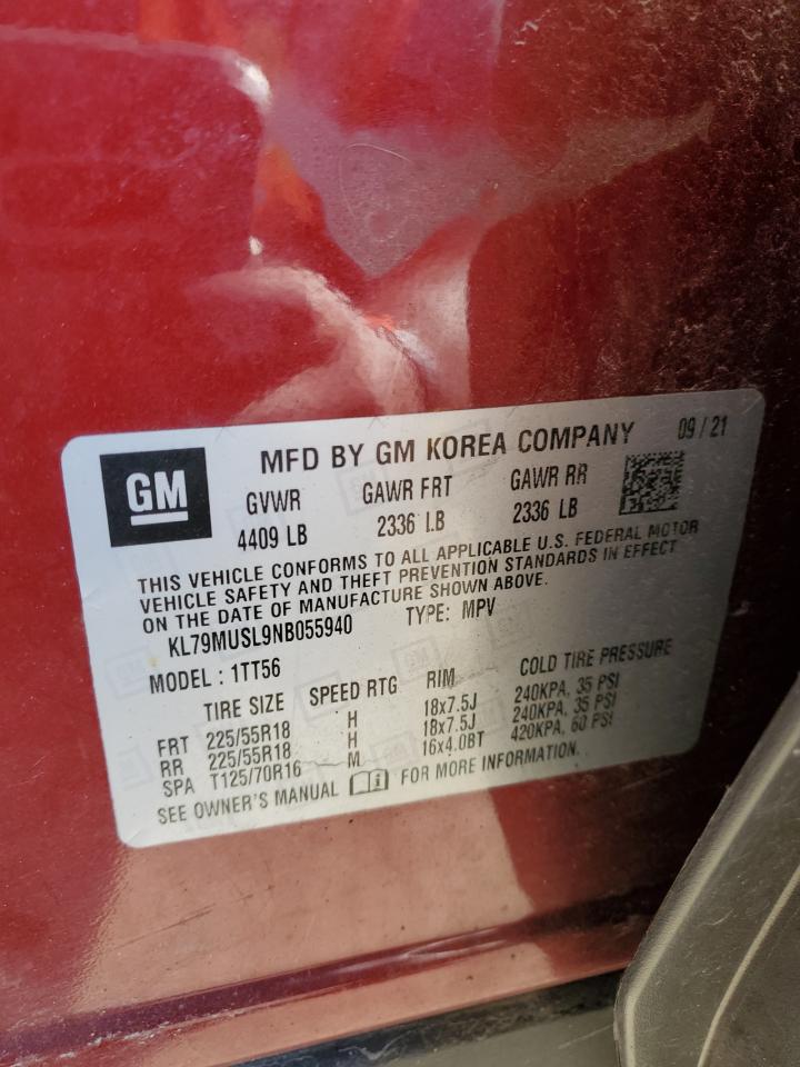 2022 Chevrolet Trailblazer Rs VIN: KL79MUSL9NB055940 Lot: 82262905