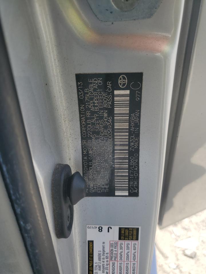 2013 Toyota Prius VIN: JTDKN3DU5D0349346 Lot: 82583555