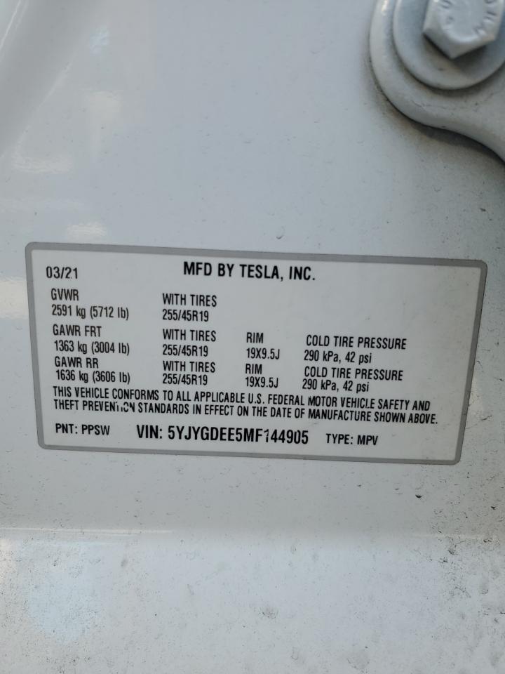 2021 Tesla Model Y VIN: 5YJYGDEE5MF144905 Lot: 84528345