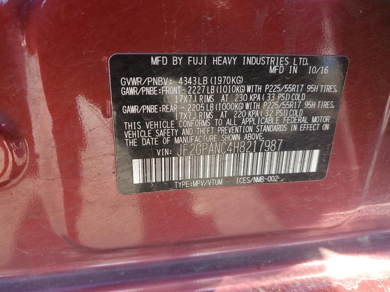 2017 Subaru Crosstrek Limited VIN: JF2GPANC4H8217987 Lot: 84936355