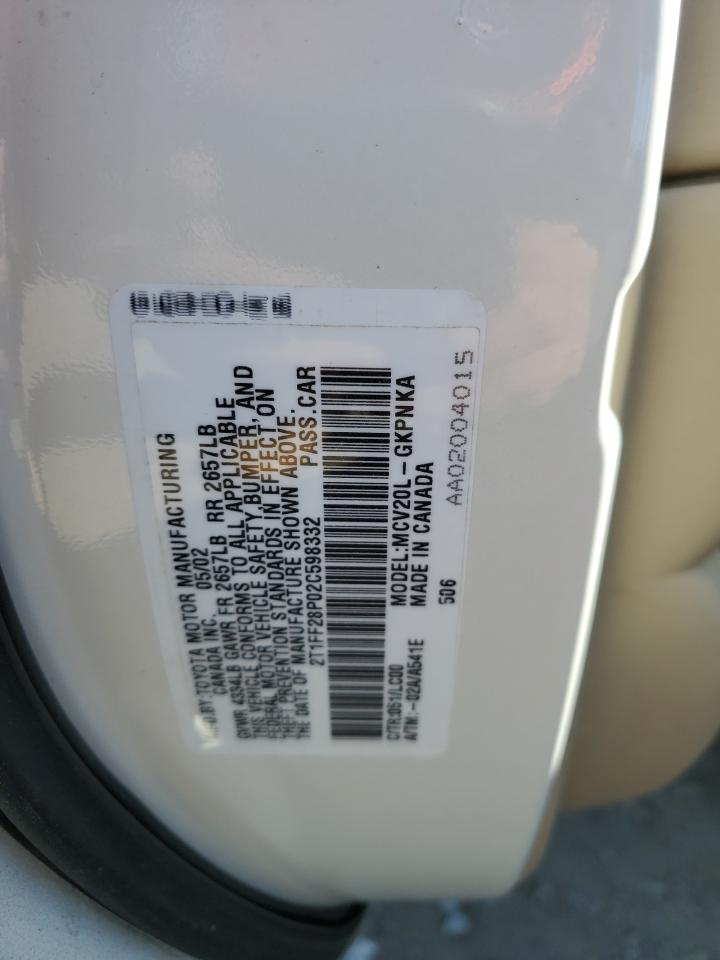 2002 Toyota Camry Solara Se VIN: 2T1FF28P02C598332 Lot: 87463715