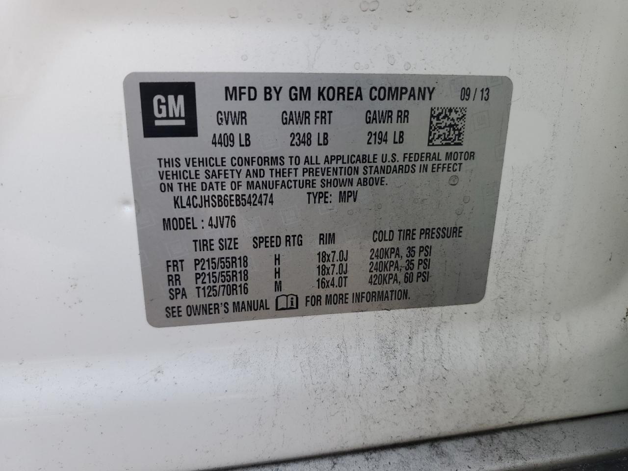 2014 Buick Encore Premium VIN: KL4CJHSB6EB542474 Lot: 84893795