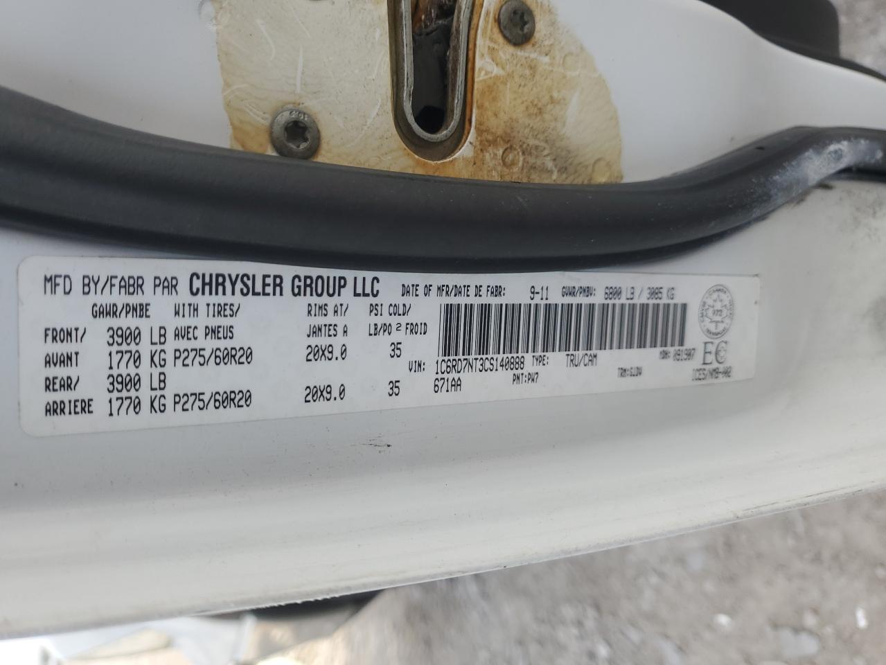 2012 Dodge Ram 1500 Laramie VIN: 1C6RD7NT3CS140888 Lot: 82409275