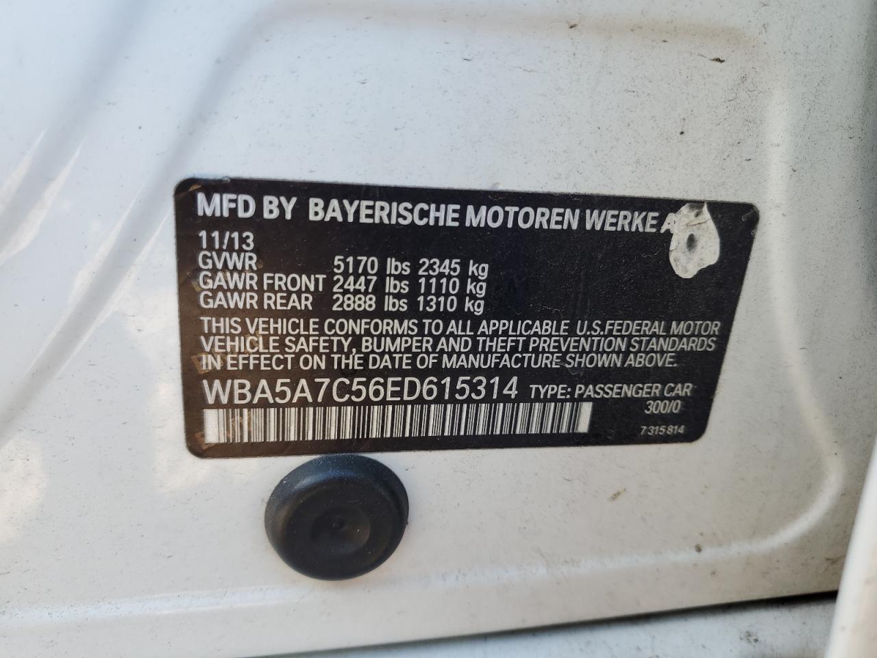 2014 BMW 528 Xi VIN: WBA5A7C56ED615314 Lot: 82377025