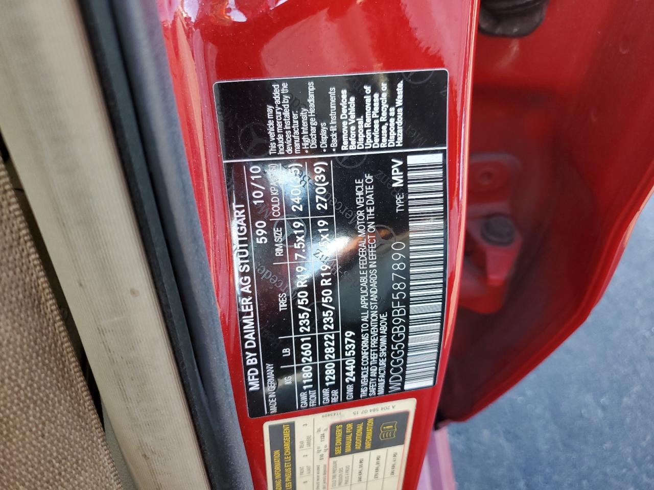 2011 Mercedes-Benz Glk 350 VIN: WDCGG5GB9BF587890 Lot: 82469735