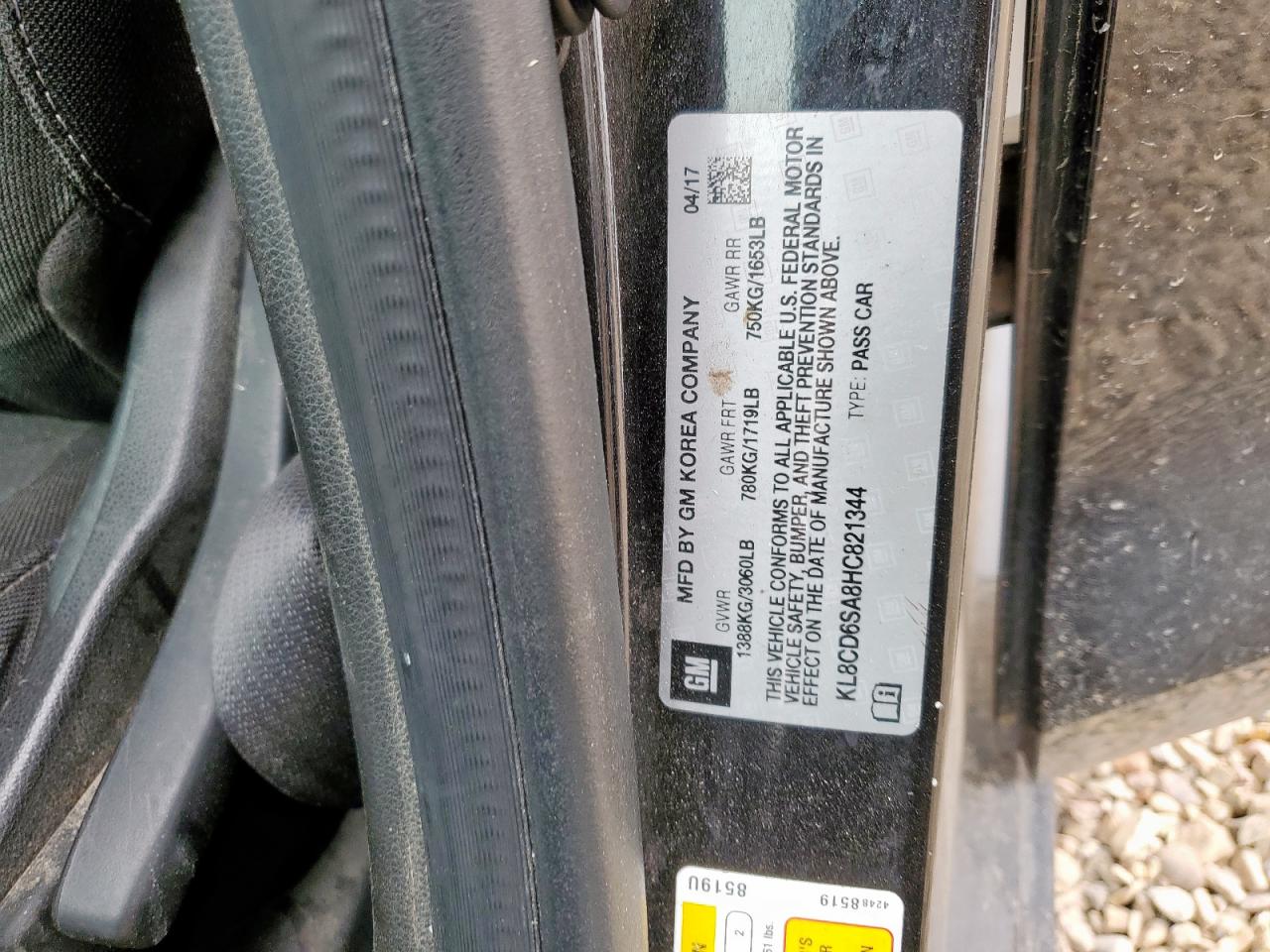 2017 Chevrolet Spark 1Lt VIN: KL8CD6SA8HC821344 Lot: 86521785