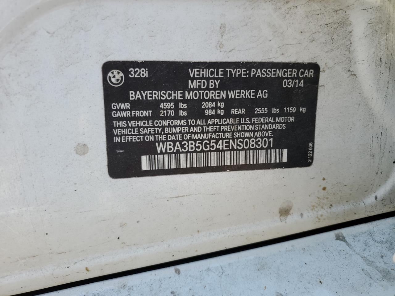 2014 BMW 328 Xi Sulev VIN: WBA3B5G54ENS08301 Lot: 85844365