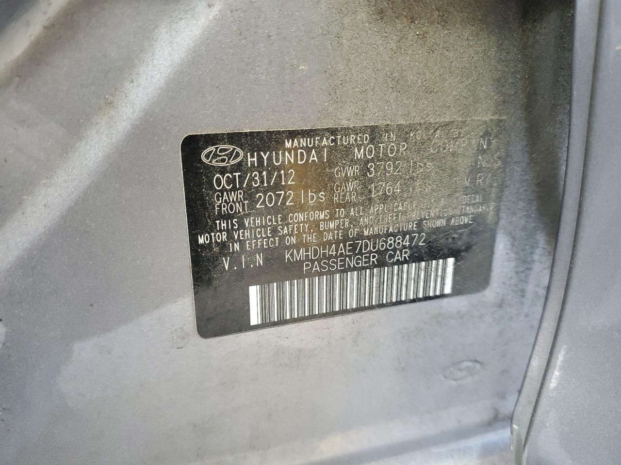 2013 Hyundai Elantra Gls VIN: KMHDH4AE7DU688472 Lot: 85782985