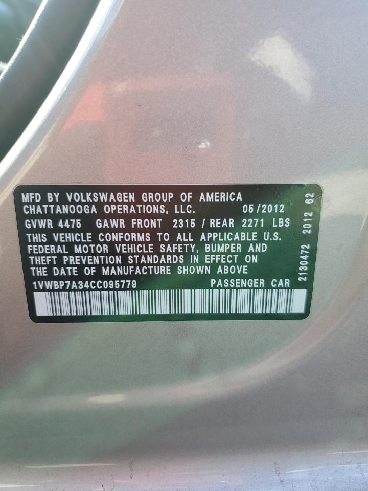 2012 Volkswagen Passat Se VIN: 1VWBP7A34CC095779 Lot: 85936605