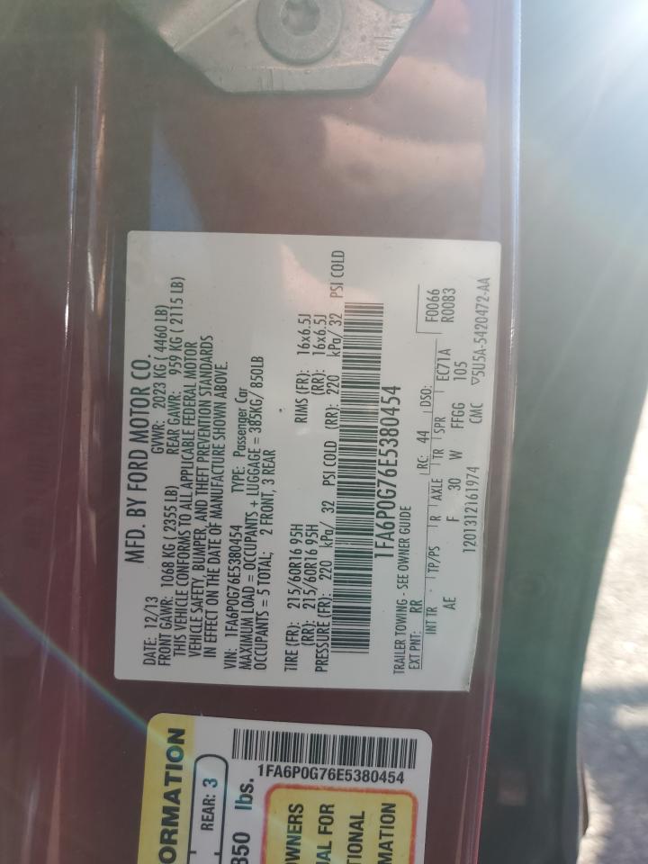 2014 Ford Fusion S VIN: 1FA6P0G76E5380454 Lot: 82585825