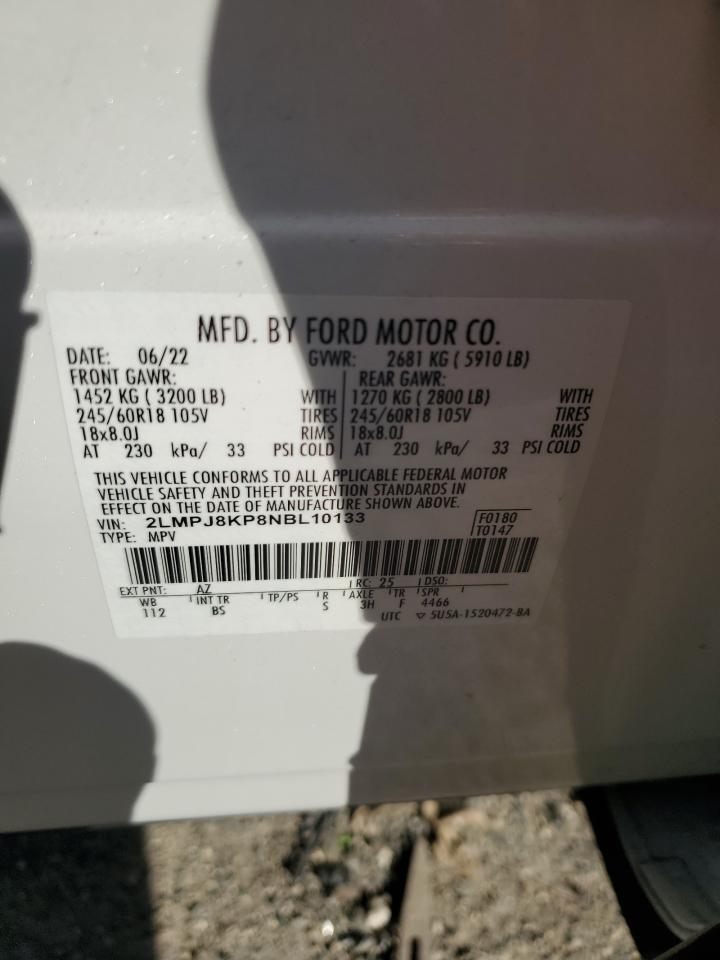 2022 Lincoln Nautilus Reserve VIN: 2LMPJ8KP8NBL10133 Lot: 87202745