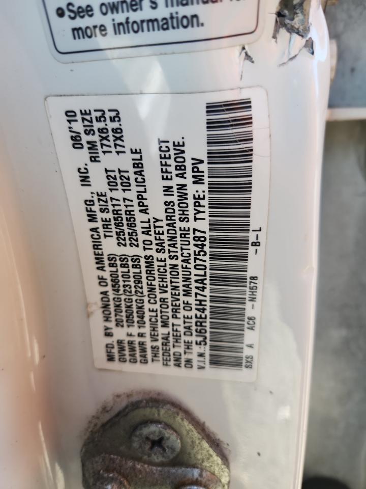 2010 Honda Cr-V Exl VIN: 5J6RE4H74AL075487 Lot: 86789385