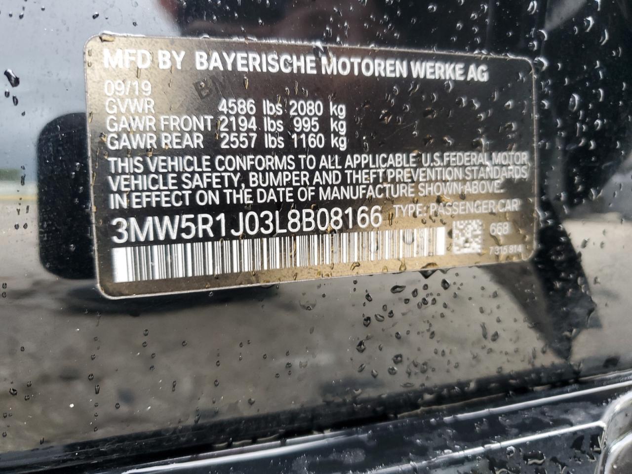 2020 BMW 330I VIN: 3MW5R1J03L8B08166 Lot: 82378265