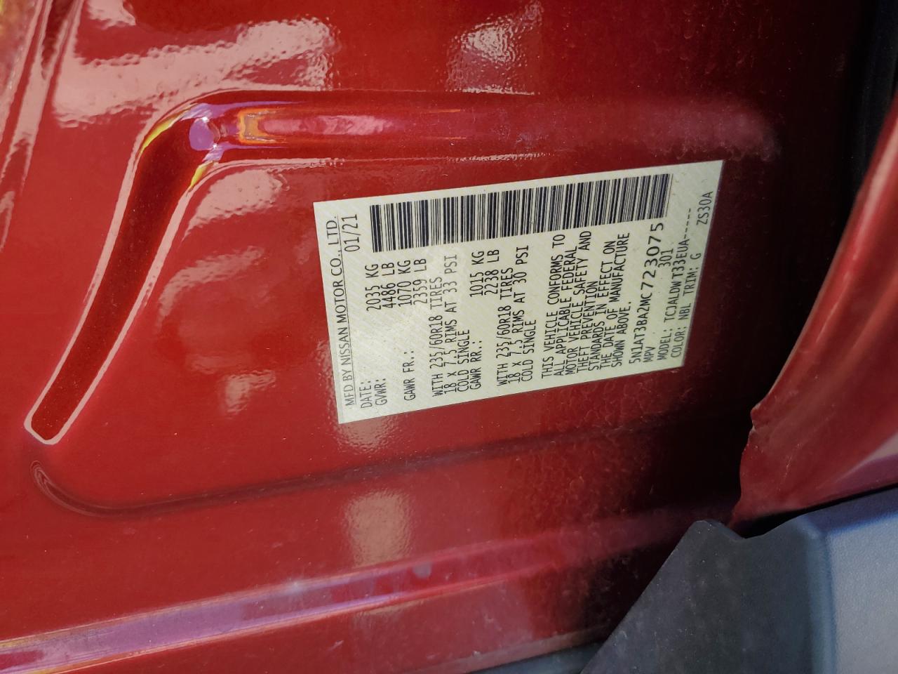 2021 Nissan Rogue Sv VIN: 5N1AT3BA2MC723075 Lot: 87058575