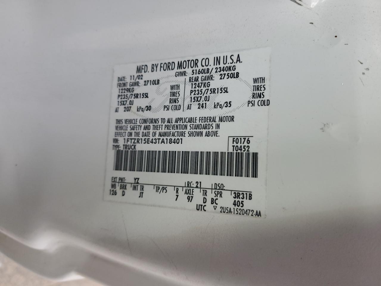 2003 Ford Ranger Super Cab VIN: 1FTZR15E43TA18401 Lot: 86318415