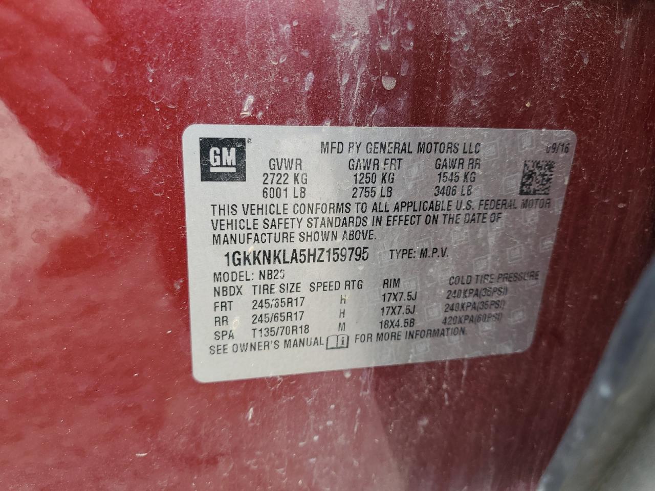2017 GMC Acadia Sle VIN: 1GKKNKLA5HZ159795 Lot: 85557475
