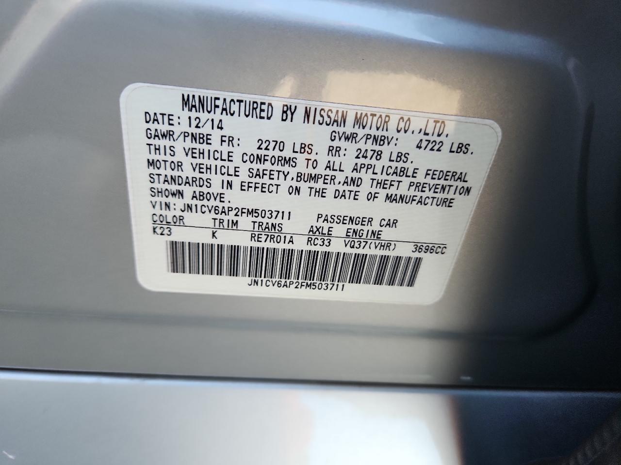 2015 Infiniti Q40 VIN: JN1CV6AP2FM503711 Lot: 90073655