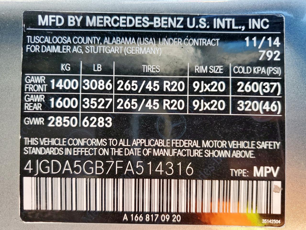 2015 Mercedes-Benz Ml 400 4Matic VIN: 4JGDA5GB7FA514316 Lot: 86132755