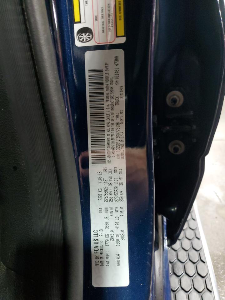 2019 Ram 1500 Laramie VIN: 1C6SRFJT9KN773136 Lot: 82158855