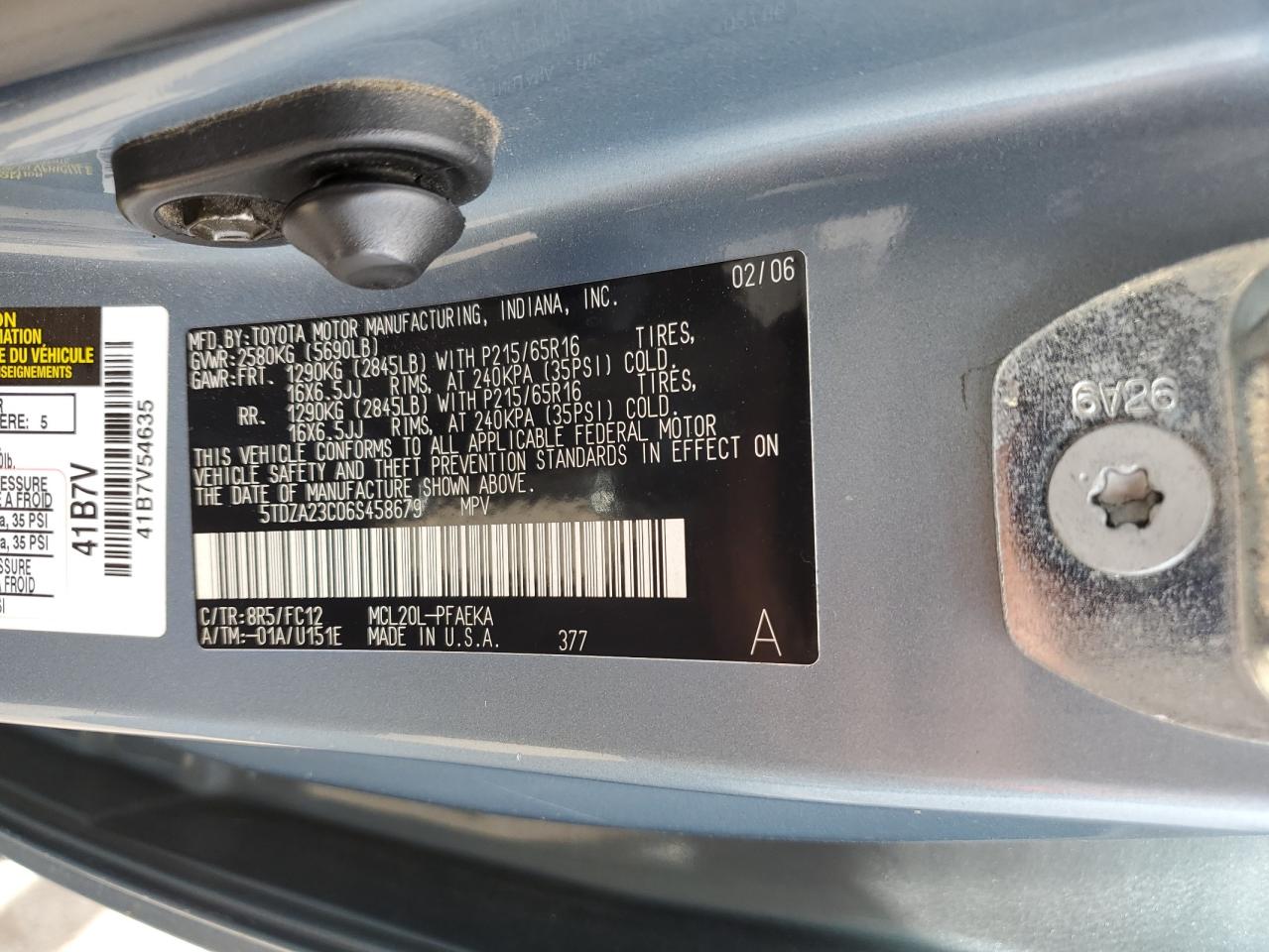 2006 Toyota Sienna Ce VIN: 5TDZA23C06S458679 Lot: 86263405