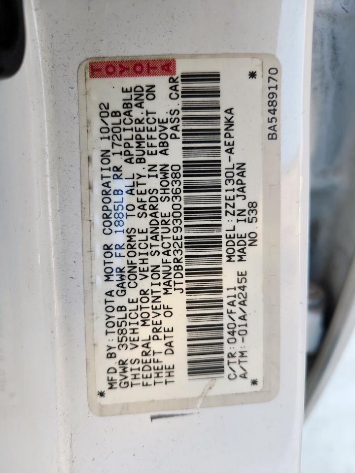 2003 Toyota Corolla Ce VIN: JTDBR32E930036380 Lot: 82333115