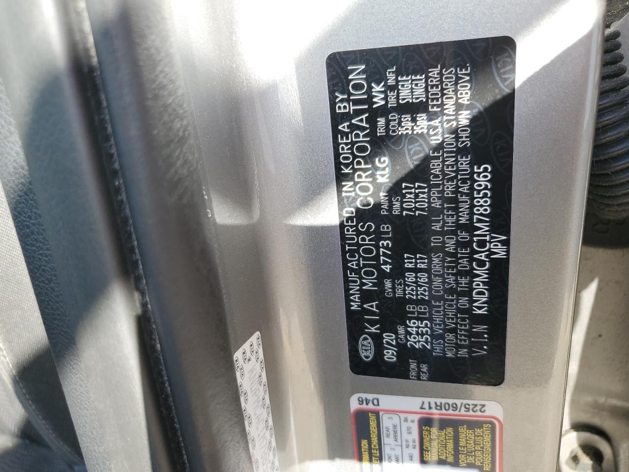 2021 Kia Sportage Lx VIN: KNDPMCAC1M7885965 Lot: 82464965