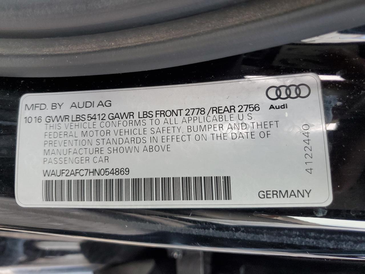 2017 Audi A6 Premium Plus VIN: WAUF2AFC7HN054869 Lot: 87240195