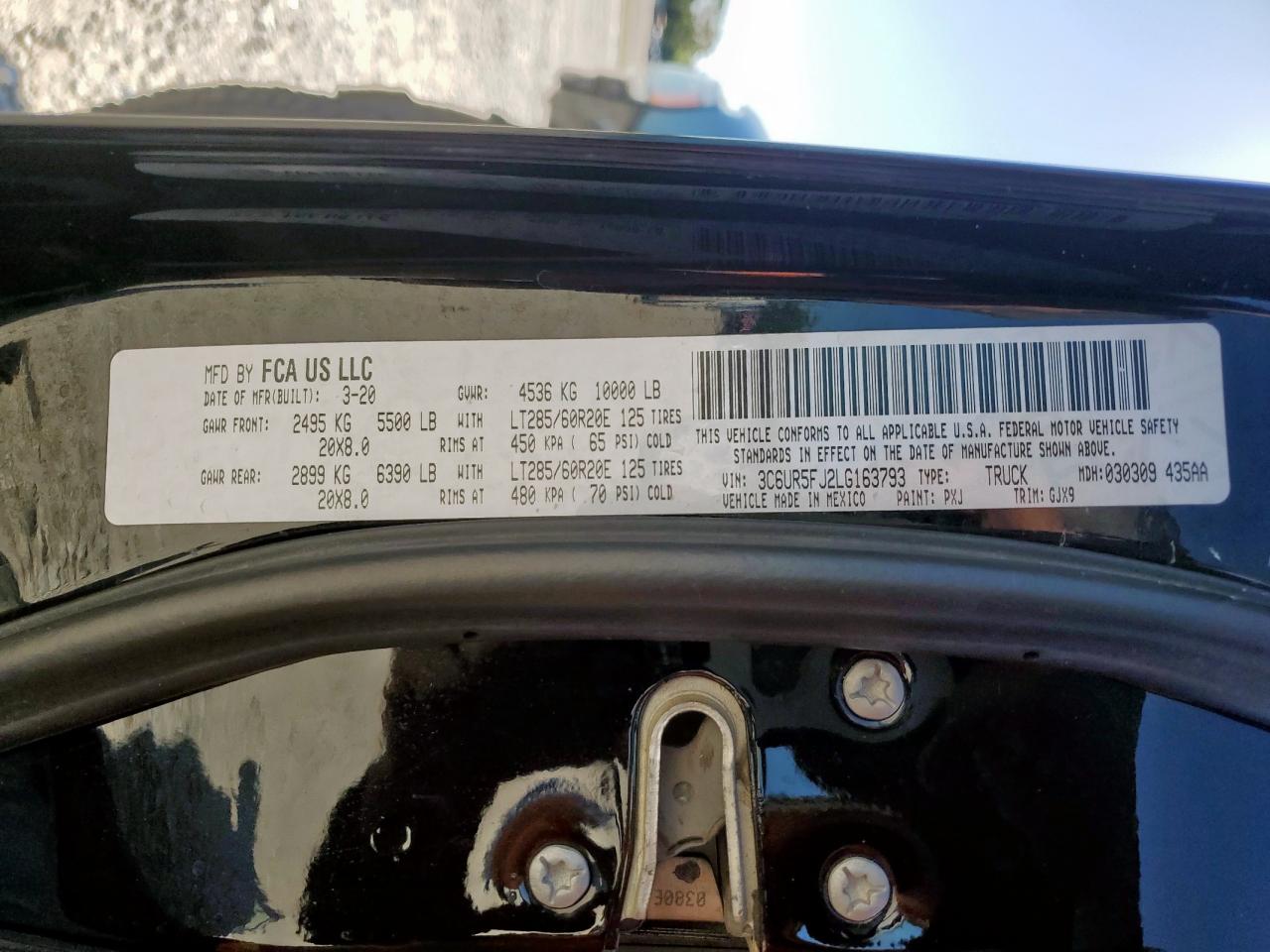 2020 Ram 2500 Laramie VIN: 3C6UR5FJ2LG163793 Lot: 90063285