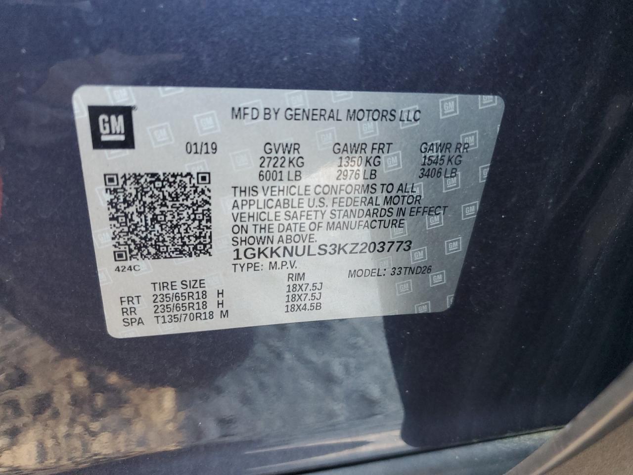 2019 GMC Acadia Slt-1 VIN: 1GKKNULS3KZ203773 Lot: 84937285