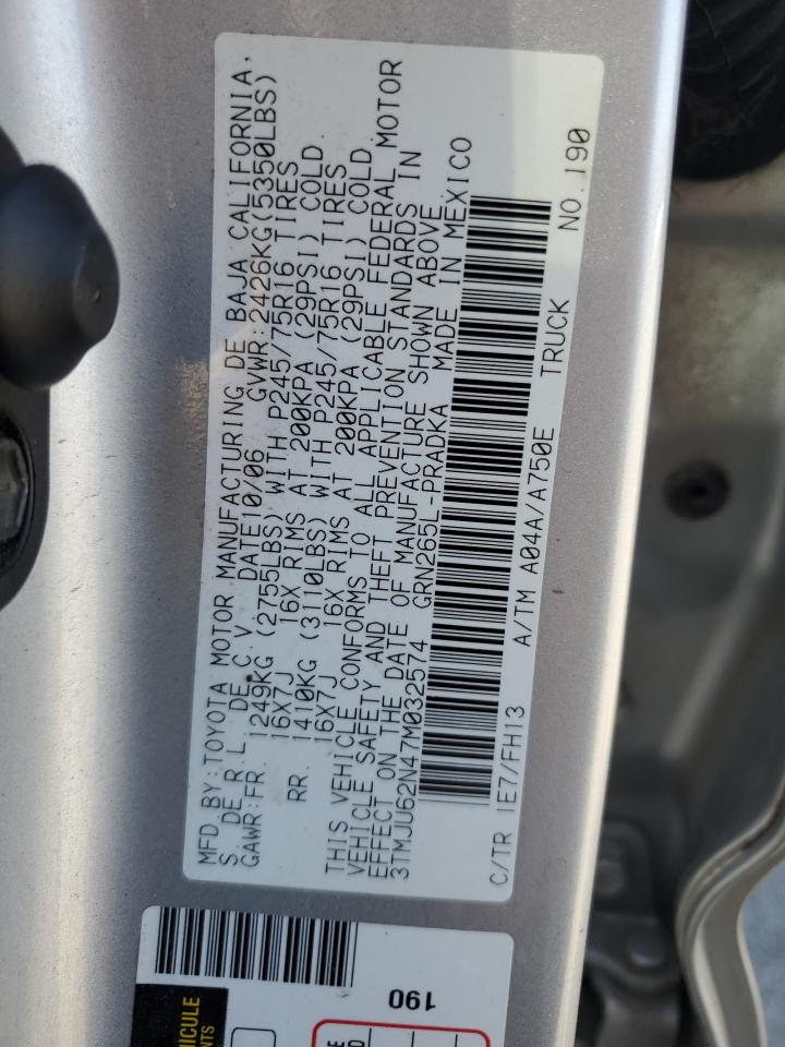 2007 Toyota Tacoma Double Cab Prerunner VIN: 3TMJU62N47M032574 Lot: 85269245