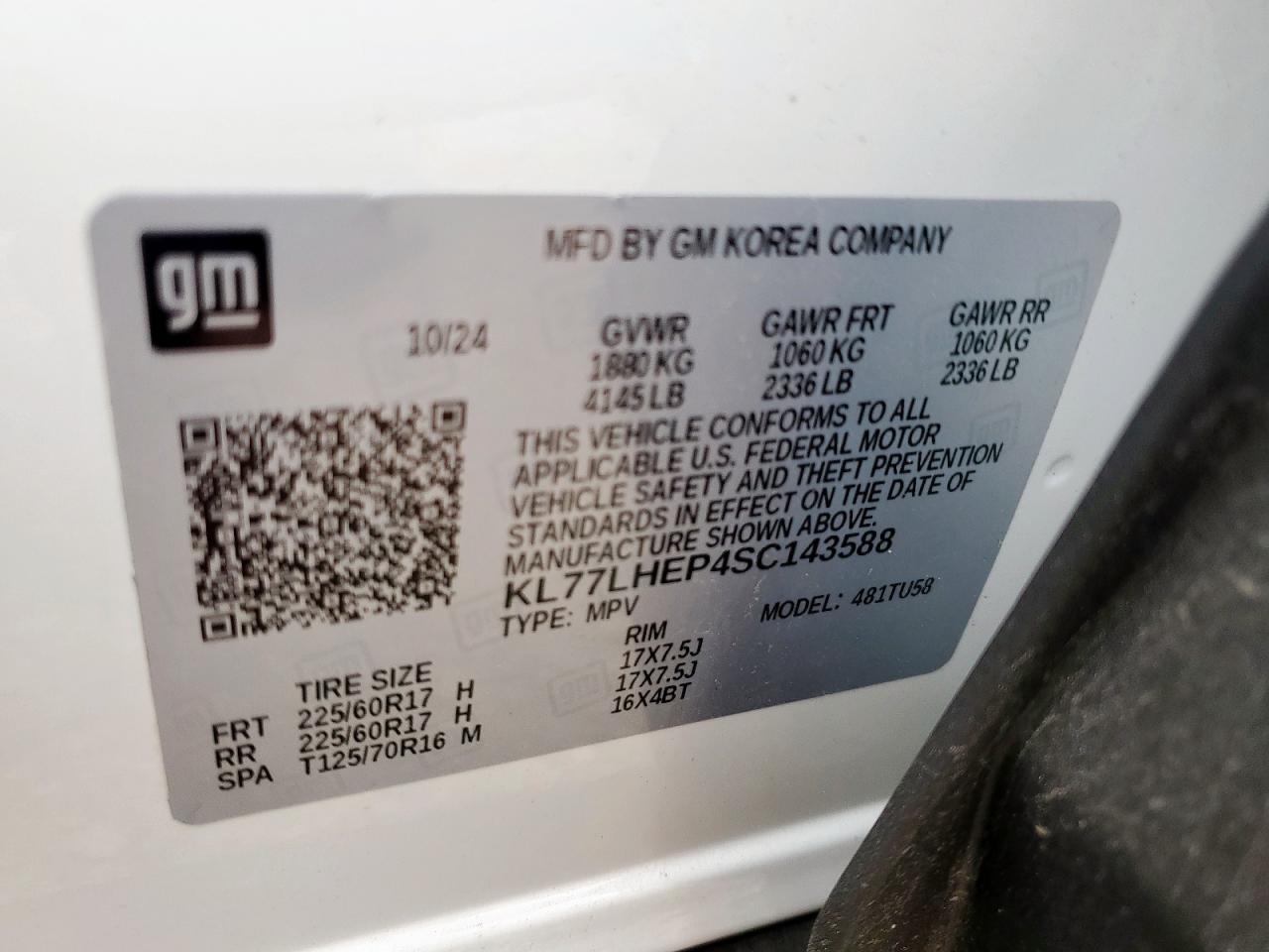 2025 Chevrolet Trax 1Lt VIN: KL77LHEP4SC143588 Lot: 86444415