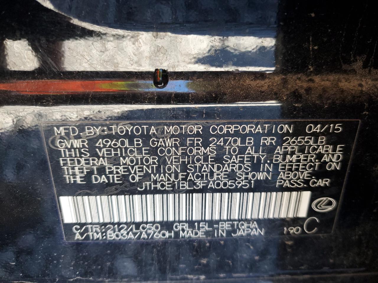 2015 Lexus Gs 350 VIN: JTHCE1BL3FA005951 Lot: 83997155