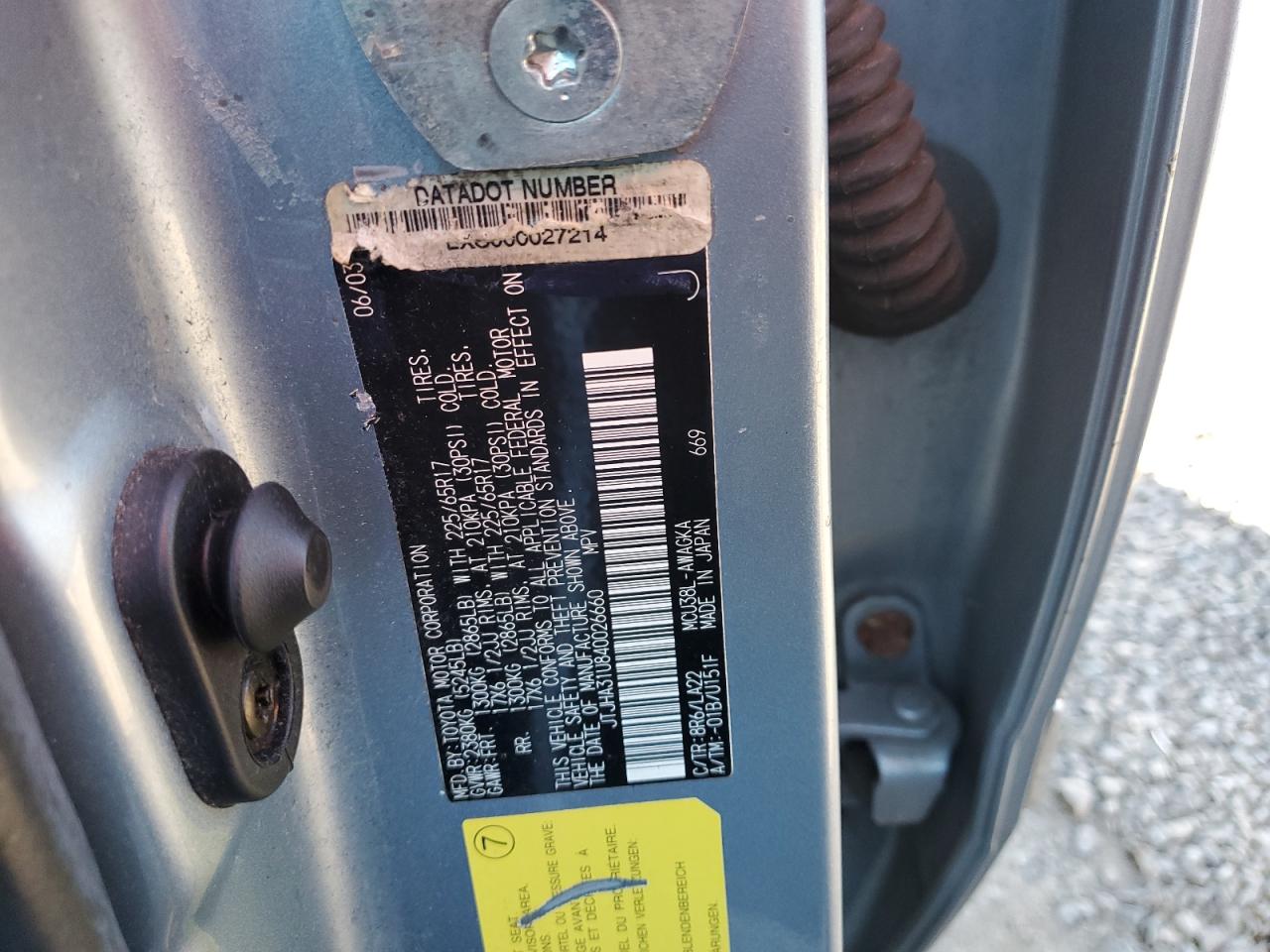 2004 Lexus Rx 330 VIN: JTJHA31U840026660 Lot: 87277525