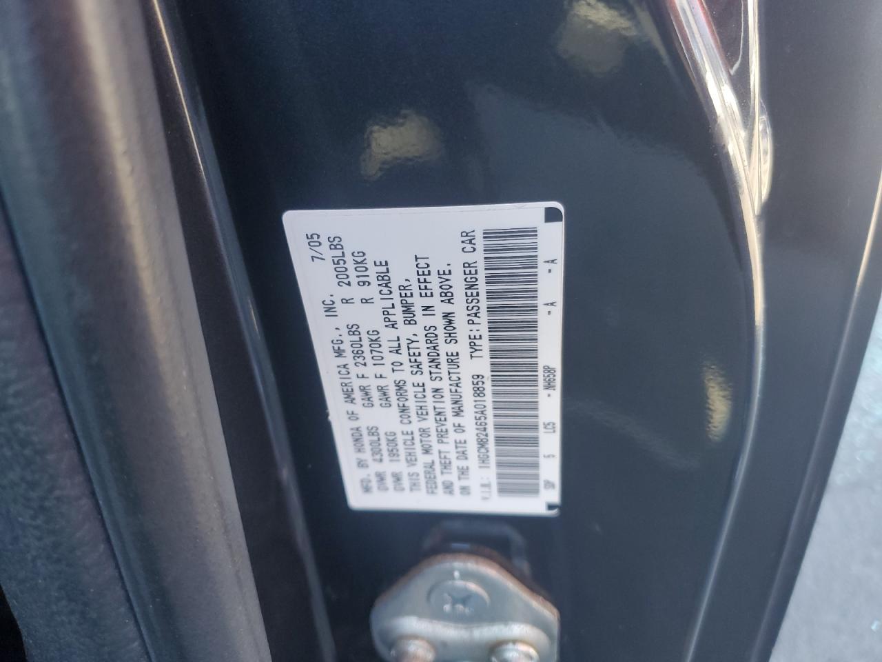 2005 Honda Accord Se VIN: 1HGCM82465A018859 Lot: 85762695