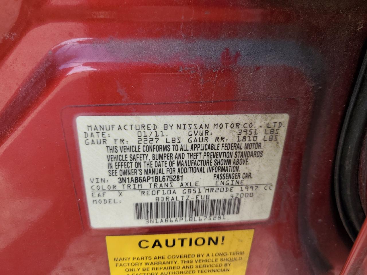 2011 Nissan Sentra 2.0 VIN: 3N1AB6AP1BL675281 Lot: 85736615