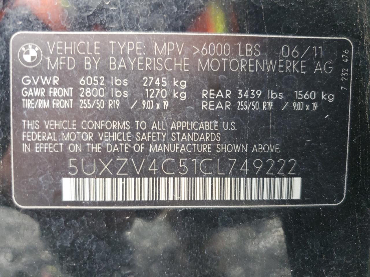 2012 BMW X5 xDrive35I VIN: 5UXZV4C51CL749222 Lot: 90069105