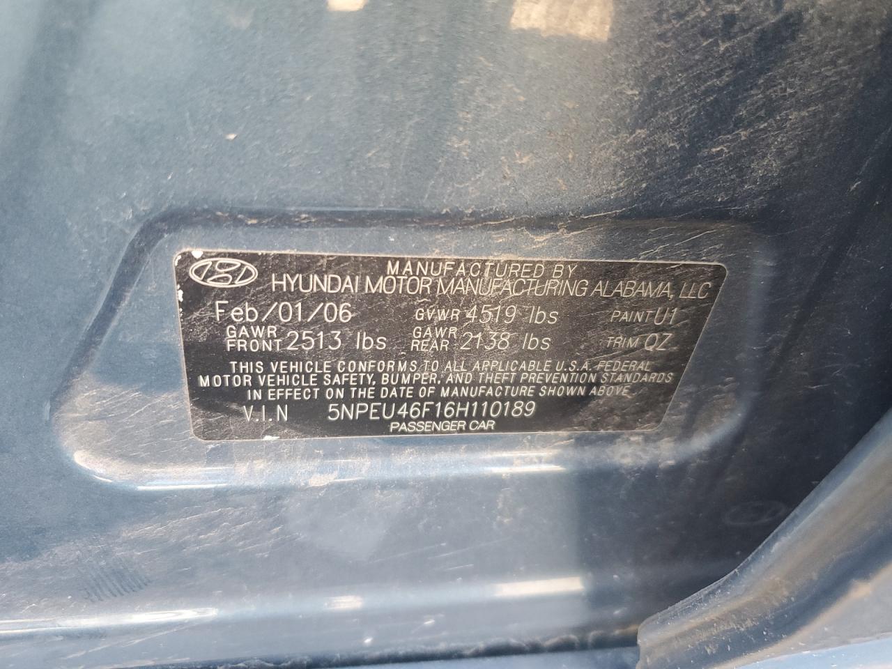 2006 Hyundai Sonata VIN: 5NPEU46F16H110189 Lot: 85747315