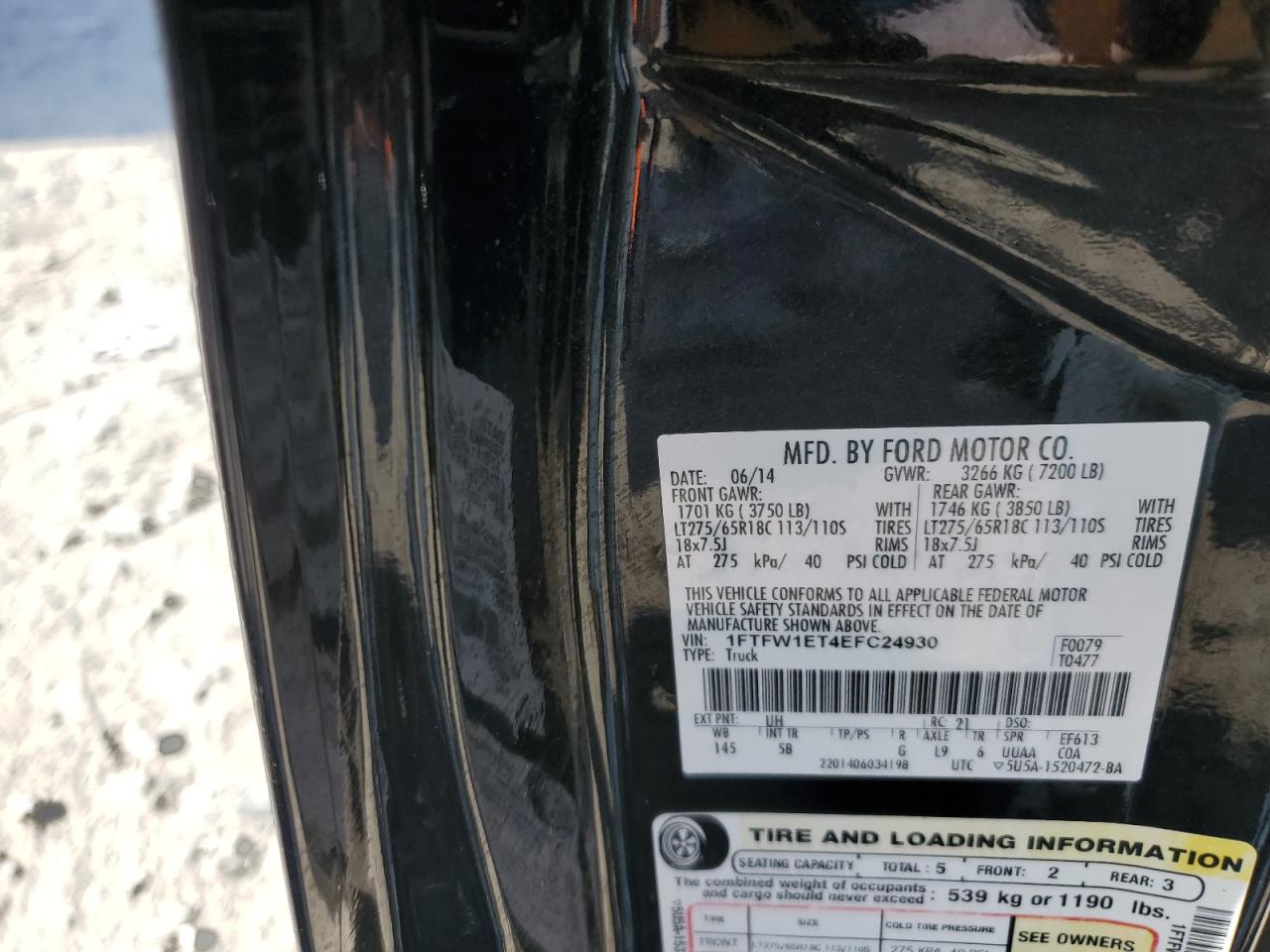 2014 Ford F150 Supercrew VIN: 1FTFW1ET4EFC24930 Lot: 82246475