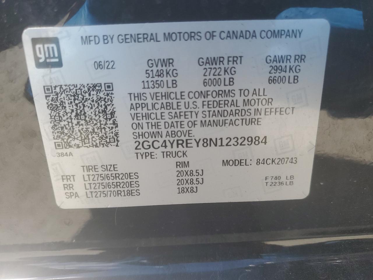 2022 Chevrolet Silverado K2500 High Country VIN: 2GC4YREY8N1232984 Lot: 84899505