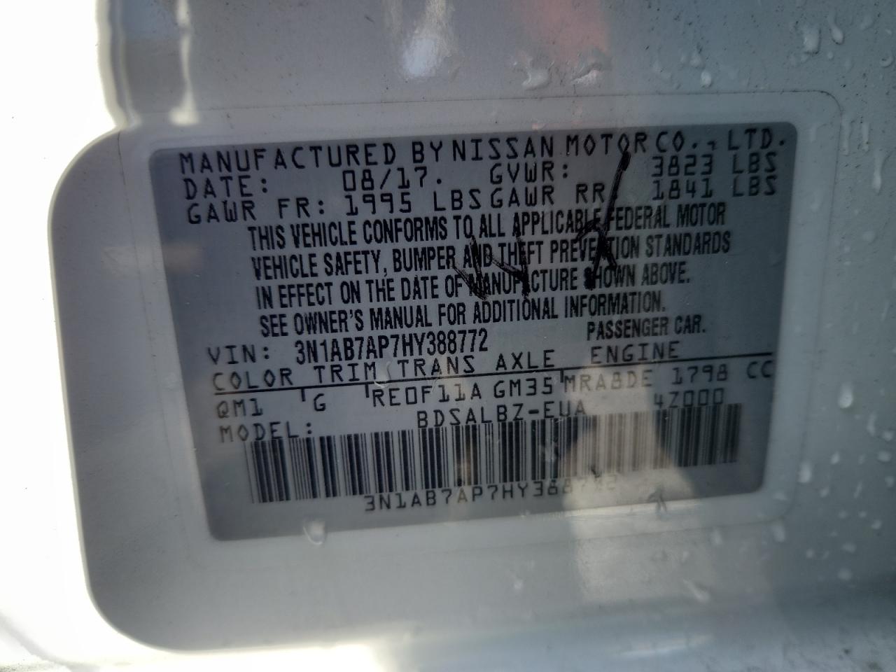 2017 Nissan Sentra S VIN: 3N1AB7AP7HY388772 Lot: 86103215