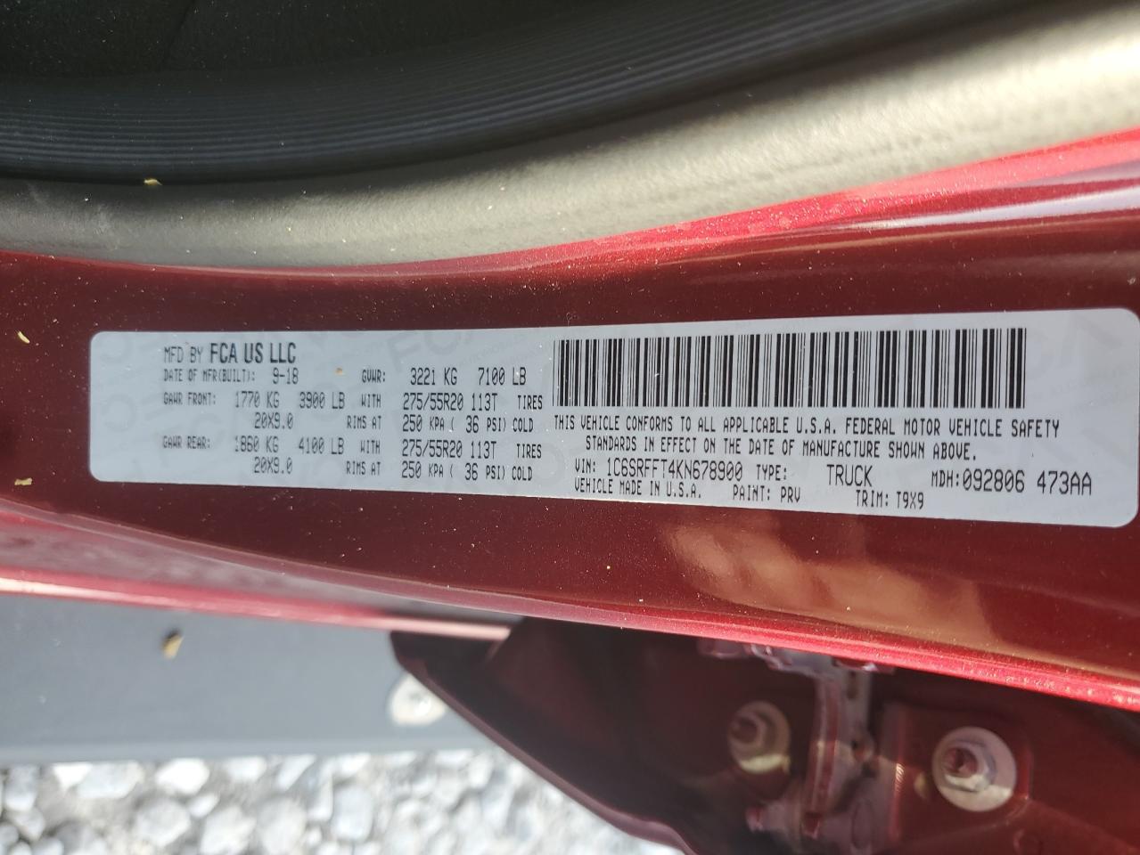 2019 Ram 1500 Big Horn/Lone Star VIN: 1C6SRFFT4KN678900 Lot: 84973175