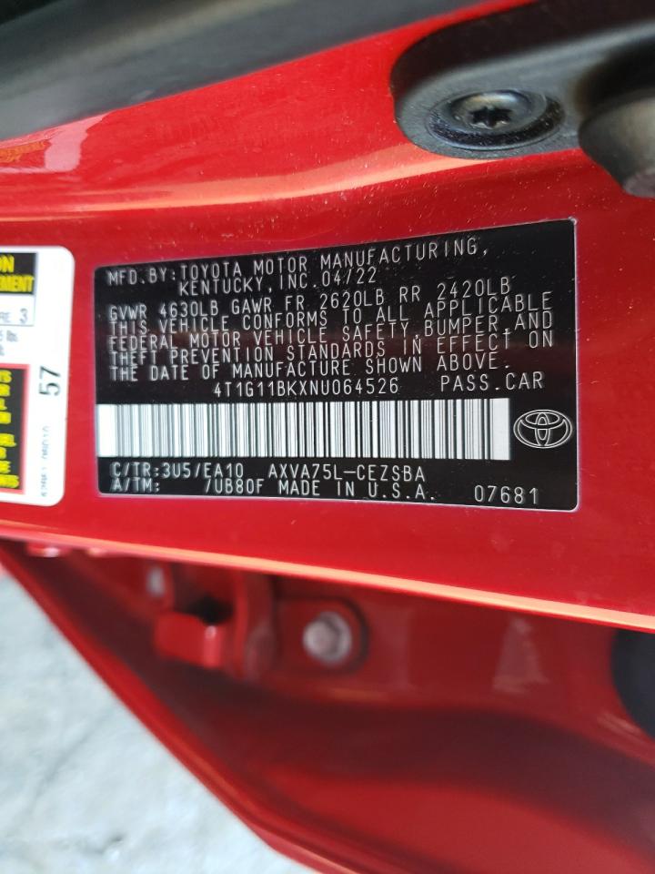 2022 Toyota Camry Se VIN: 4T1G11BKXNU064526 Lot: 84921785