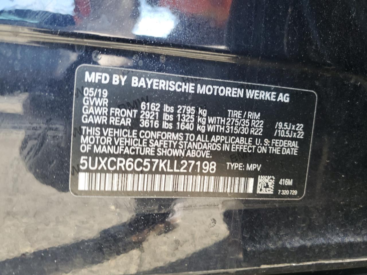 2019 BMW X5 xDrive40I VIN: 5UXCR6C57KLL27198 Lot: 85108985