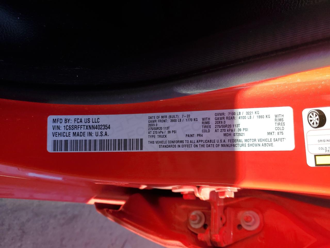 2022 Ram 1500 Big Horn/Lone Star VIN: 1C6SRFFTXNN402354 Lot: 89619715