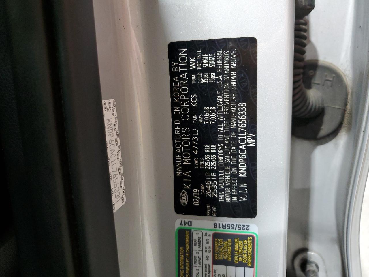 2020 Kia Sportage S VIN: KNDP6CAC1L7656338 Lot: 85269435